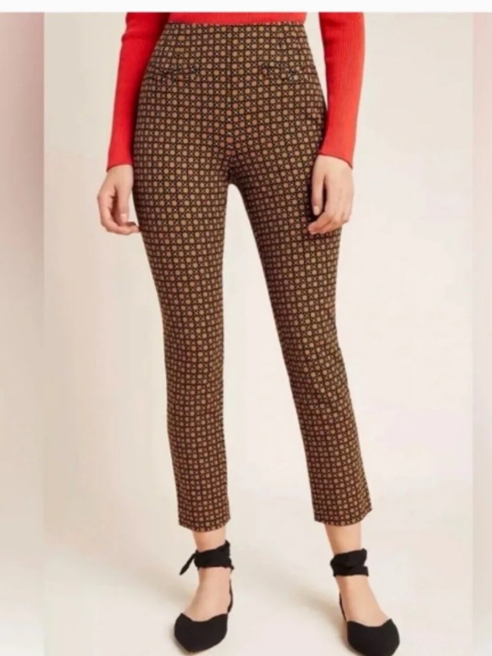 Anthropologie Geometric Essential Slim Crop Trousers in Brown - 14